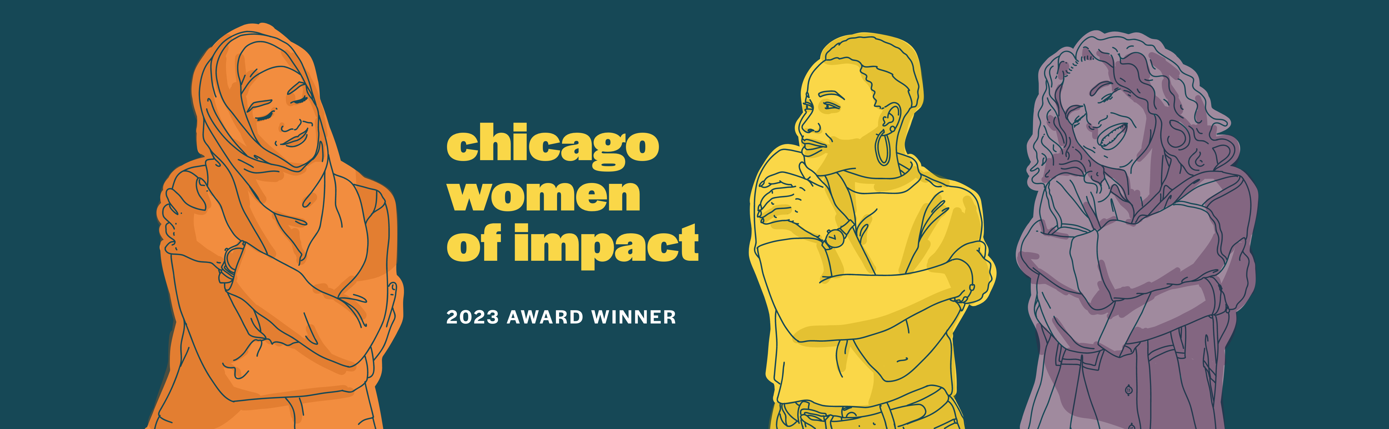 Illustration of three diverse women to celebrate the 2023 Chicago Women of Impact award.